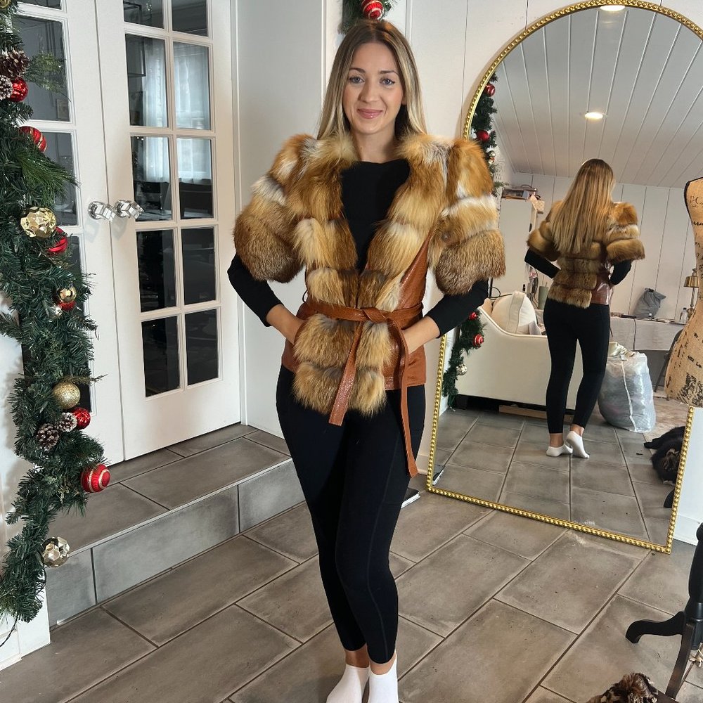 Brown Fur Coat with Tie